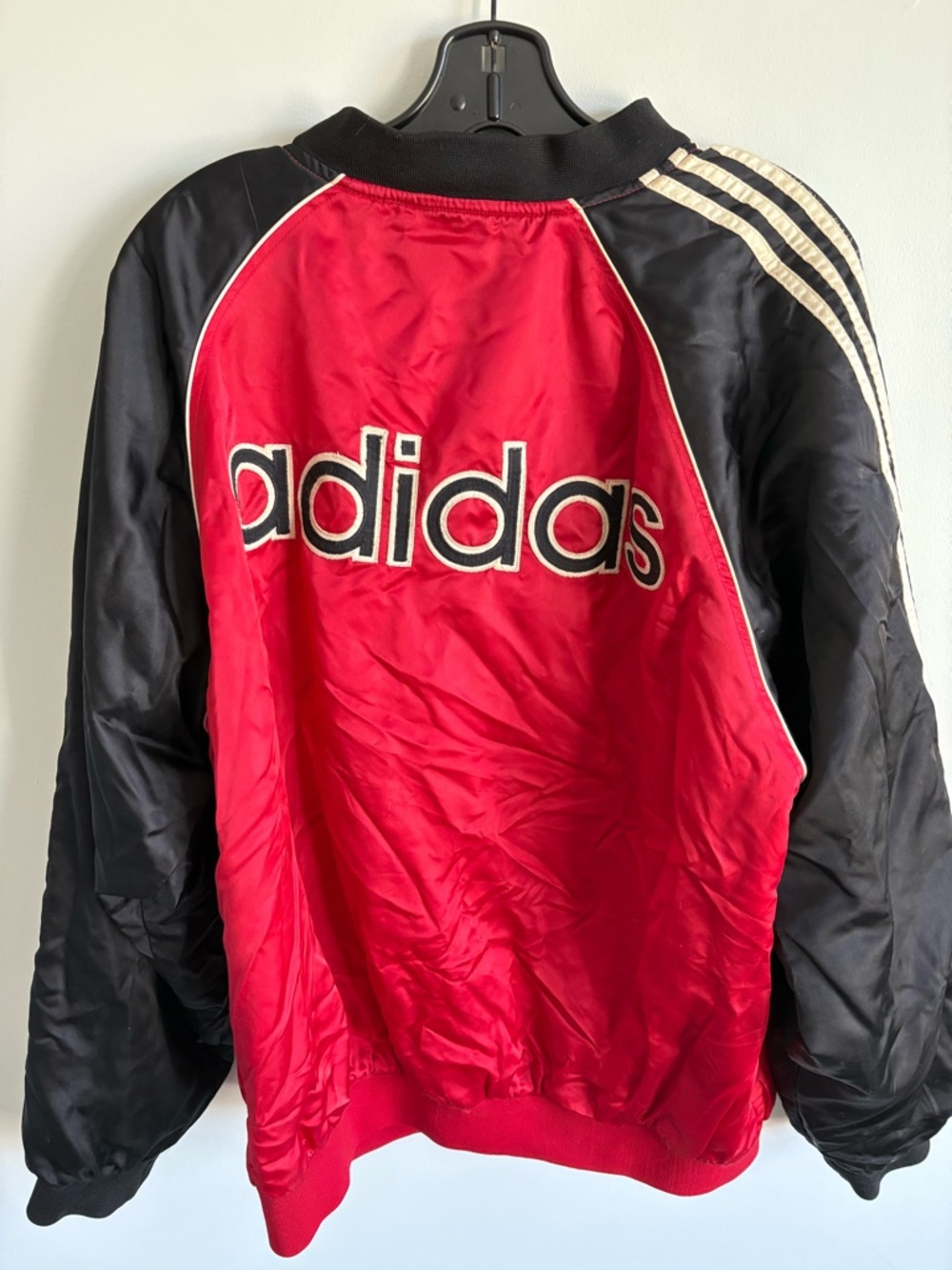Vintage 80s Adidas RUN DMC Trefoil Logo Satin Bomber Jacket Mens Size Large